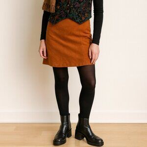 Made In Italy Giuliana Teso Vintage Orange Suede Faux Wrap‎ Skirt